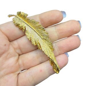 Vintage Jewelry Gold Tone Feather Brooch Pin